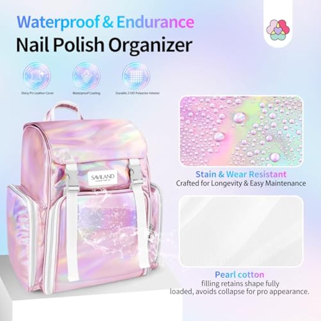 Saviland Nail Polish Organizer Bag | PU Leather Case for 70 Bottles & Lamp