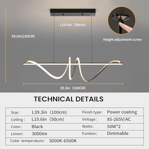 Mikeru Modern LED Spiral Pendant Light | Dimmable 100cm Island Light