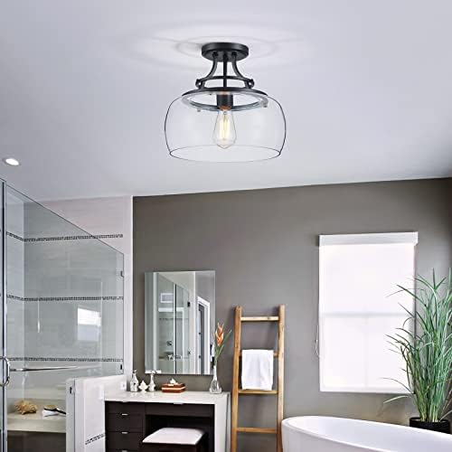Wuzups Industrial Round Glass Chandelier – Black Farmhouse Ceiling Light