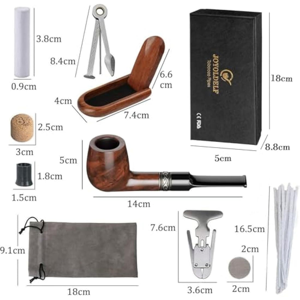 Joyoldelf Rosewood Tobacco Pipe Set – Mahogany Smoking Pipe with Stand