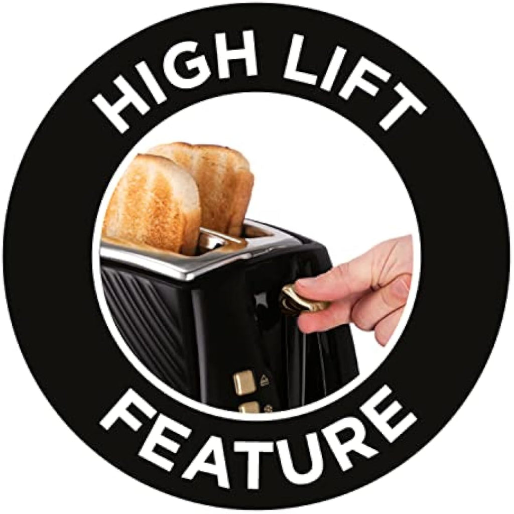 Russell Hobbs Groove 2-Slice Toaster | Black with Brushed Gold Accents