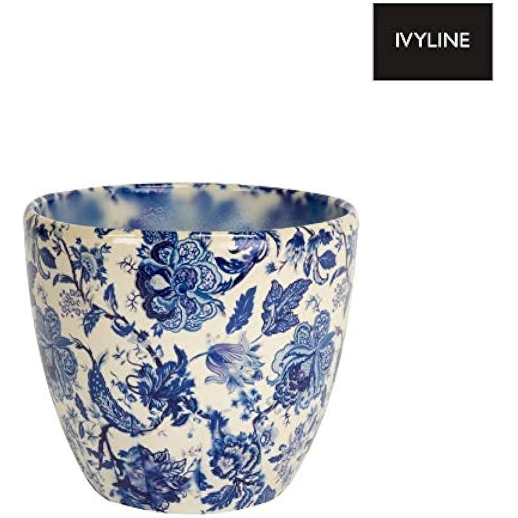 Ivyline Monza Vintage Blue Ceramic Floral Planter - 15.5cm Glazed Pot