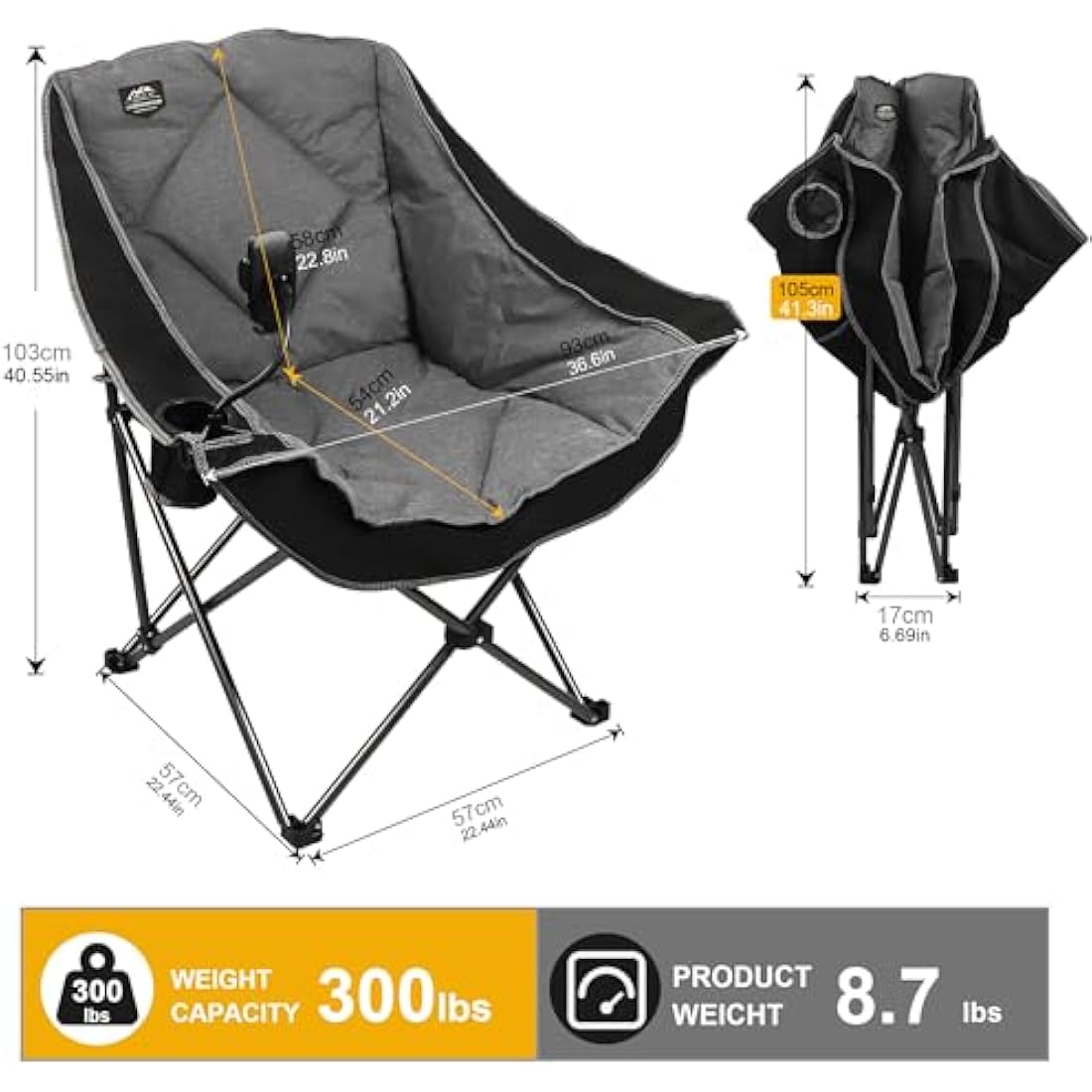 LANMOUNTAIN Oversized Folding Camping Chair | Heavy Duty Padded Outdoor Seat