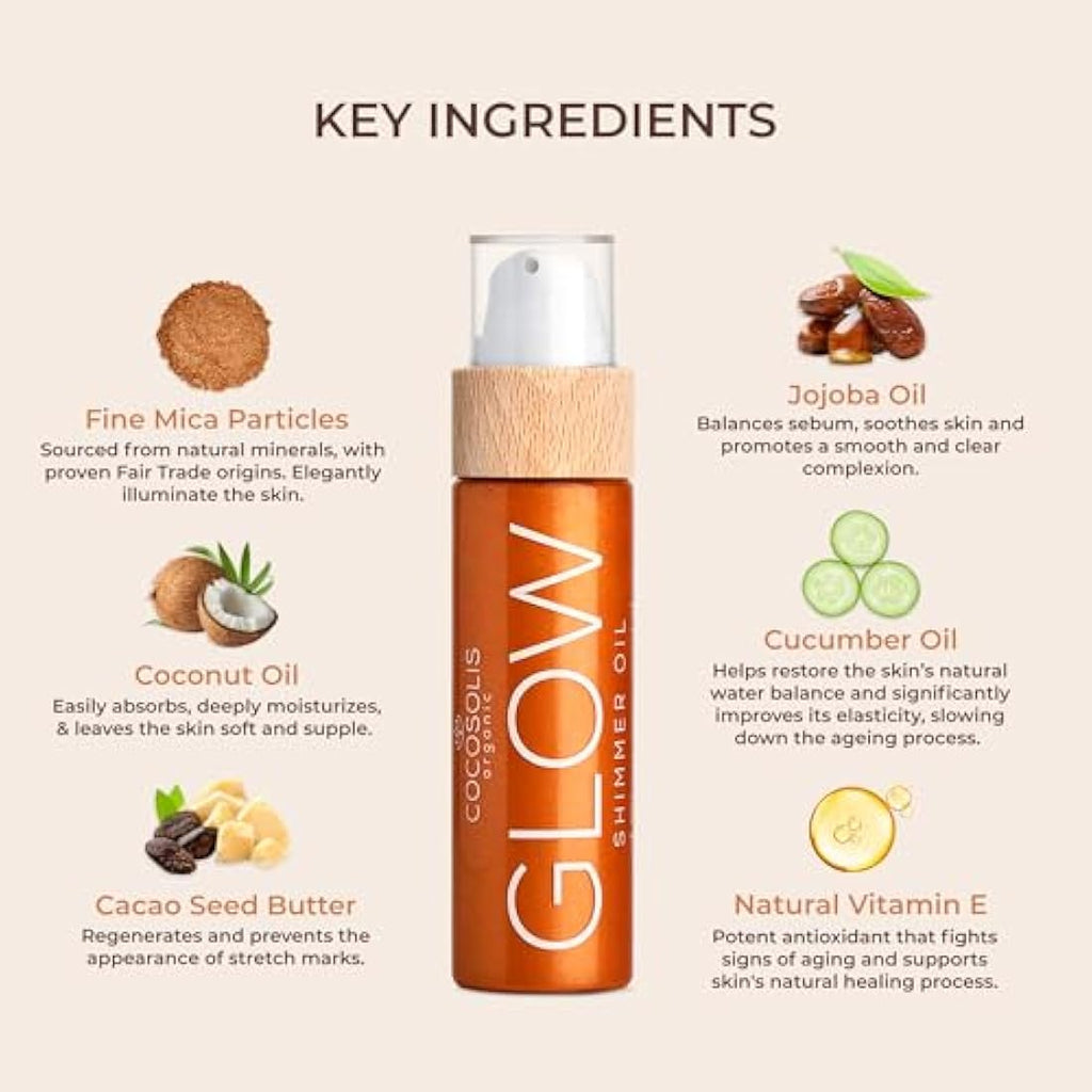 COCOSOLIS Glow Shimmer Oil – Organic Natural Body Highlighter | 110ml