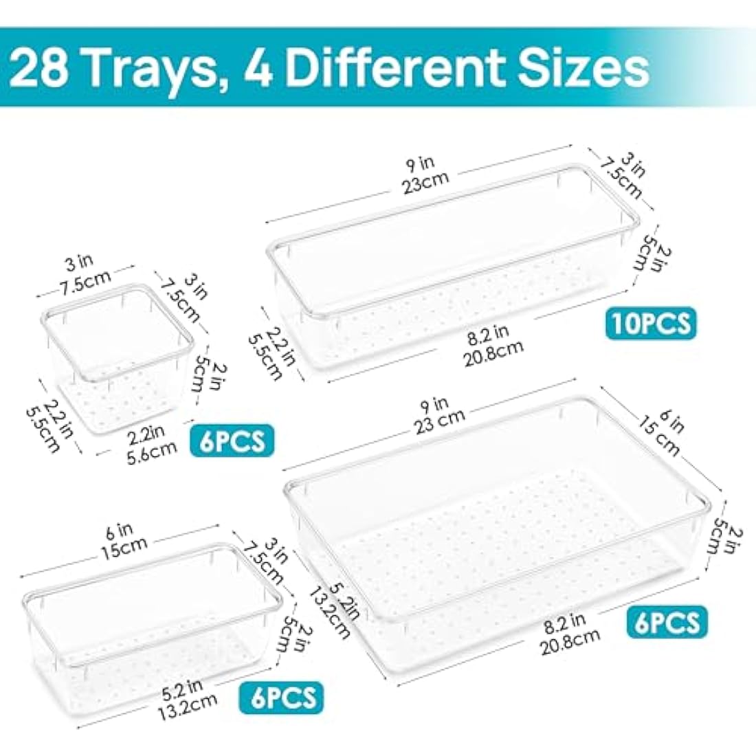 Vtopmart 28-Piece Clear Plastic Drawer Organizers | Acrylic Storage Bins