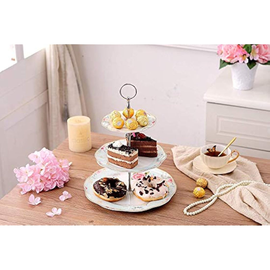 Jolof Store Vintage 3-Tier Bone China Porcelain Cake Stand - Light Blue