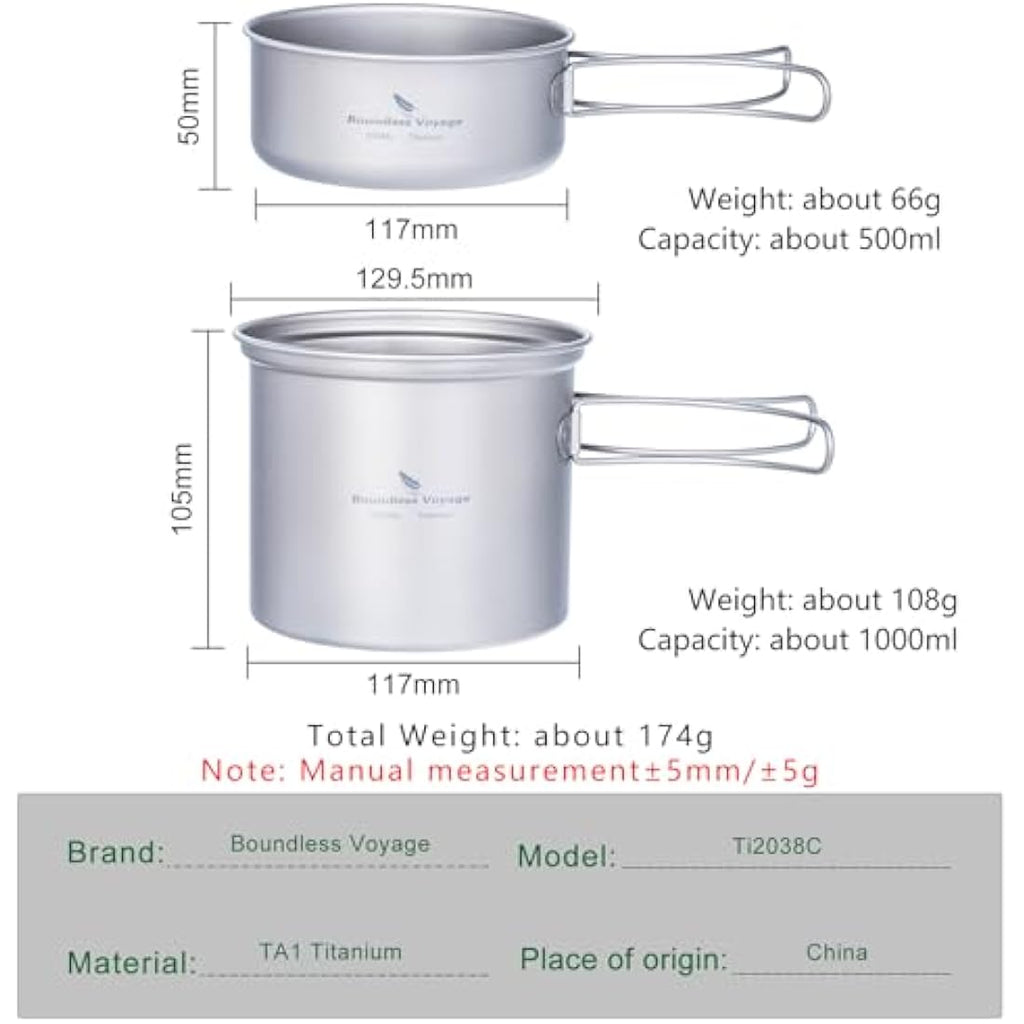 iBasingo Titanium Camping Cookware Set | Lightweight Outdoor Mess Kit