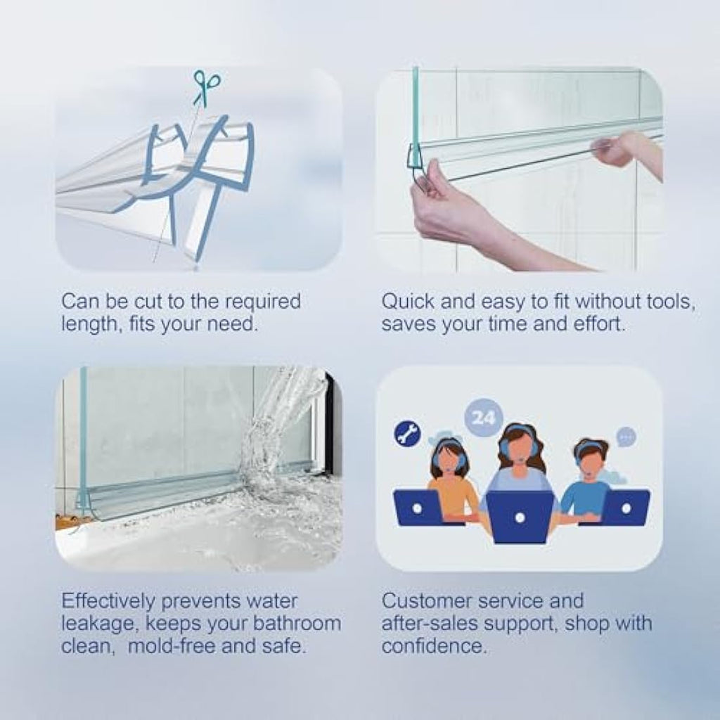 HNNHOME Shower Screen Door Seal Strip | 4-6mm Glass | 18mm Gap