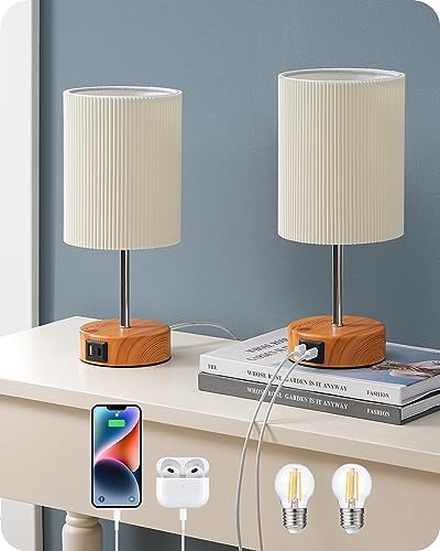 EDISHINE Touch Bedside Lamps Set of 2 | 3-Way Dimmable with USB Ports