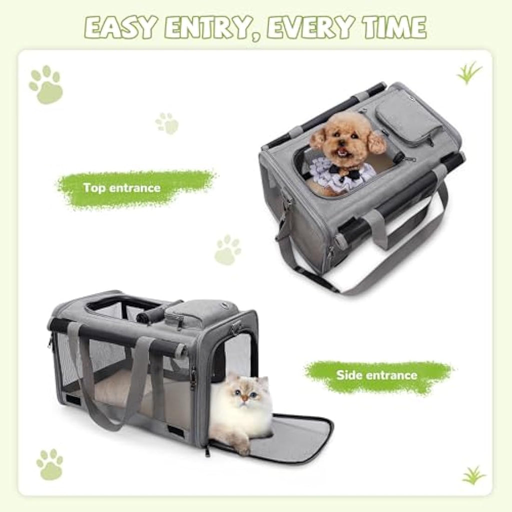 ALLSOPETS Foldable Cat Carrier Bag | Soft-Sided Pet Travel Bag - Frost Grey