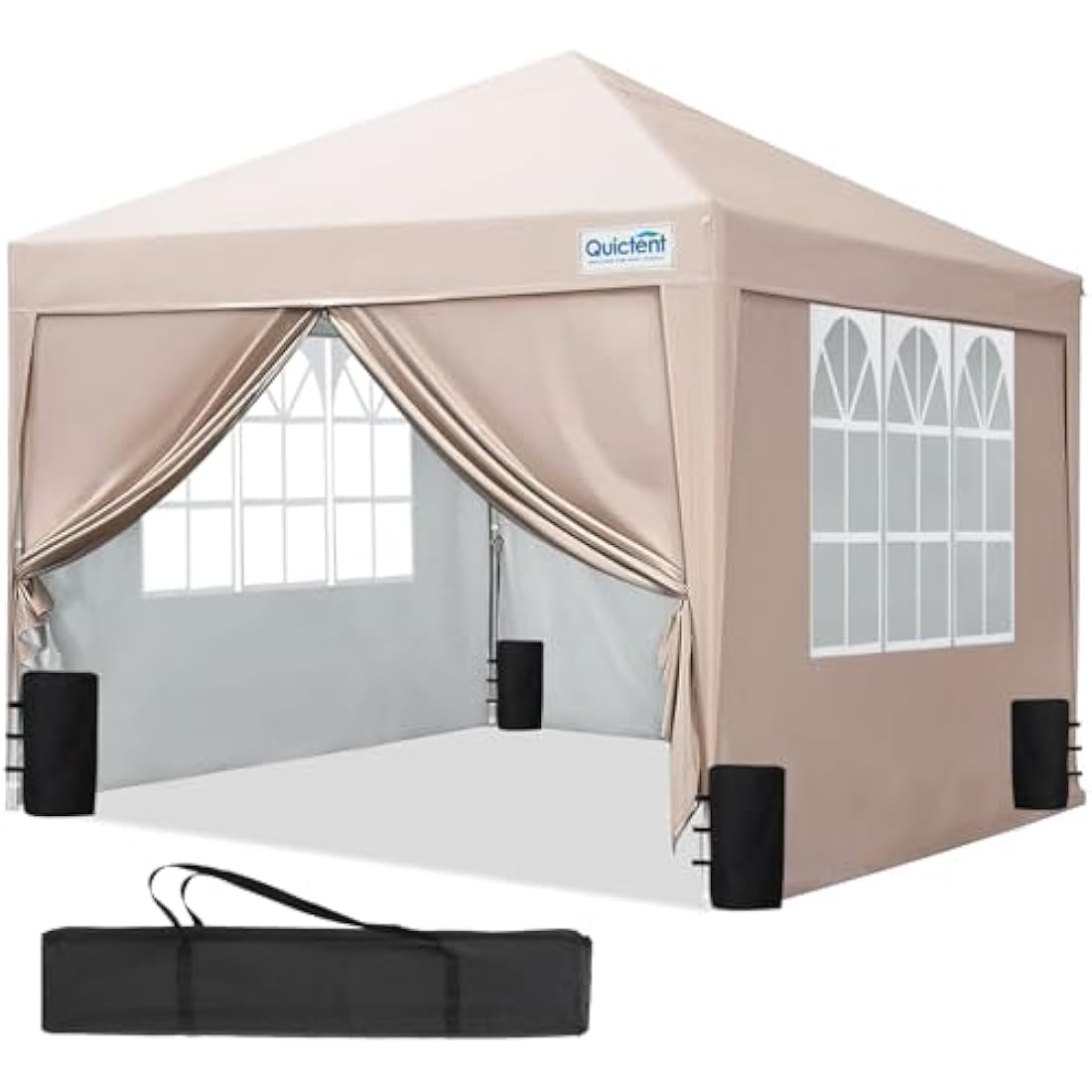 Quictent 3x3m Pop Up Canopy Gazebo with Sidewalls | 10x10ft Beige Tent