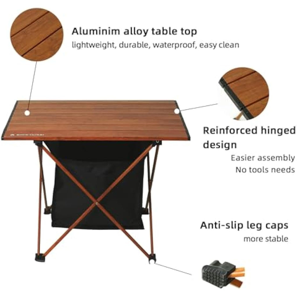 Rock Cloud Ultralight Folding Camping Table with Storage Bag – Wood Grain