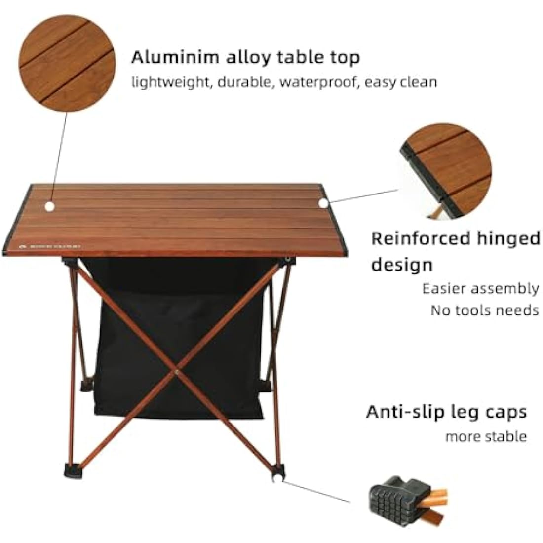 Rock Cloud Ultralight Folding Camping Table with Storage Bag – Wood Grain