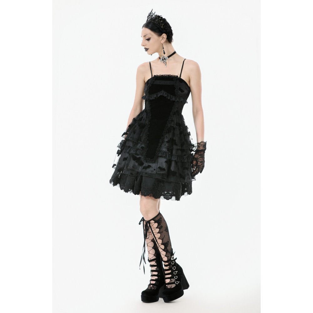 Dark in Love Morwenna Bat Mesh Layered Goth Mini Dress - Black Nylon