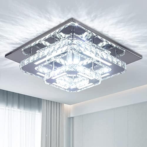 Modern 2-Square Crystal LED Ceiling Light – Cool White Flush Mount