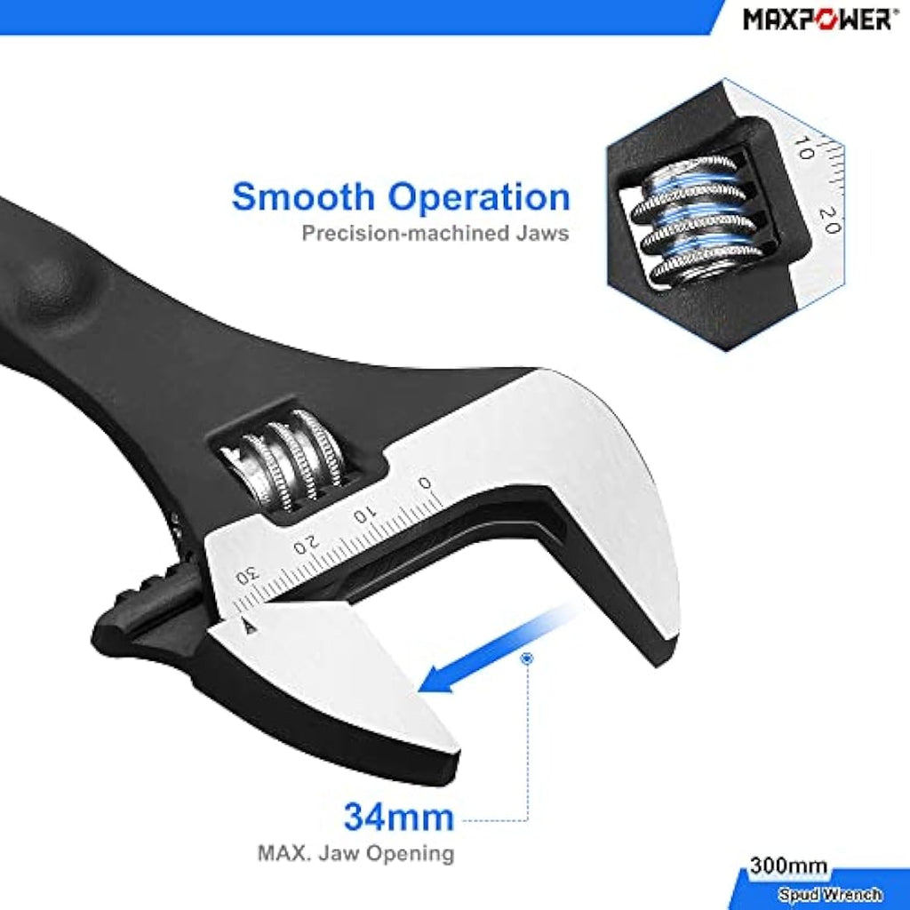 MAXPOWER Adjustable Spud Spanner Set | 2-Piece Chrome Vanadium Wrench Kit