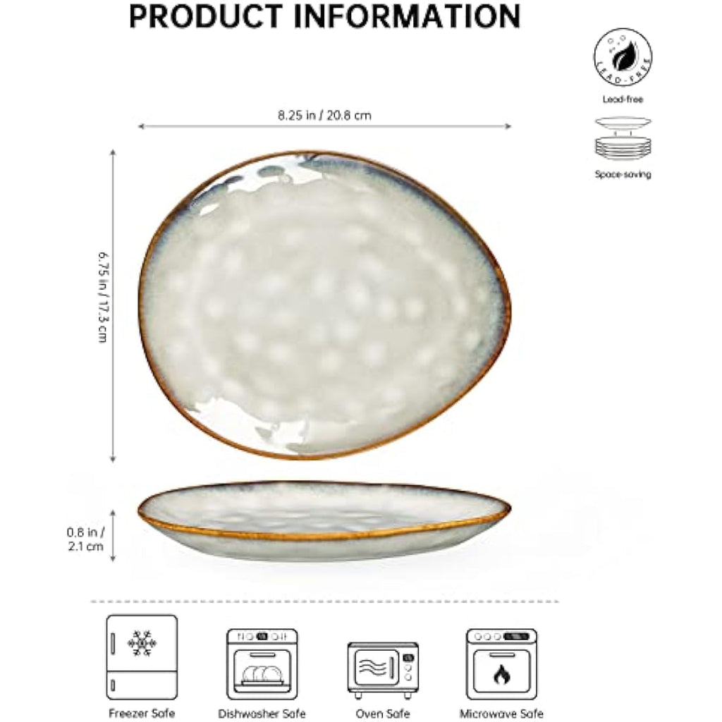 Henten Home Beige Stoneware Breakfast Plates - Handmade Set of 4