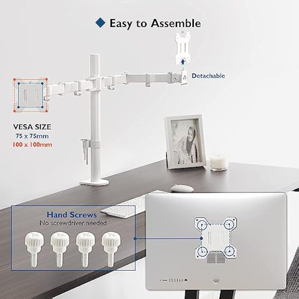 BONTEC Dual Monitor Stand – Ergonomic Height Adjustable Desk Mount, White