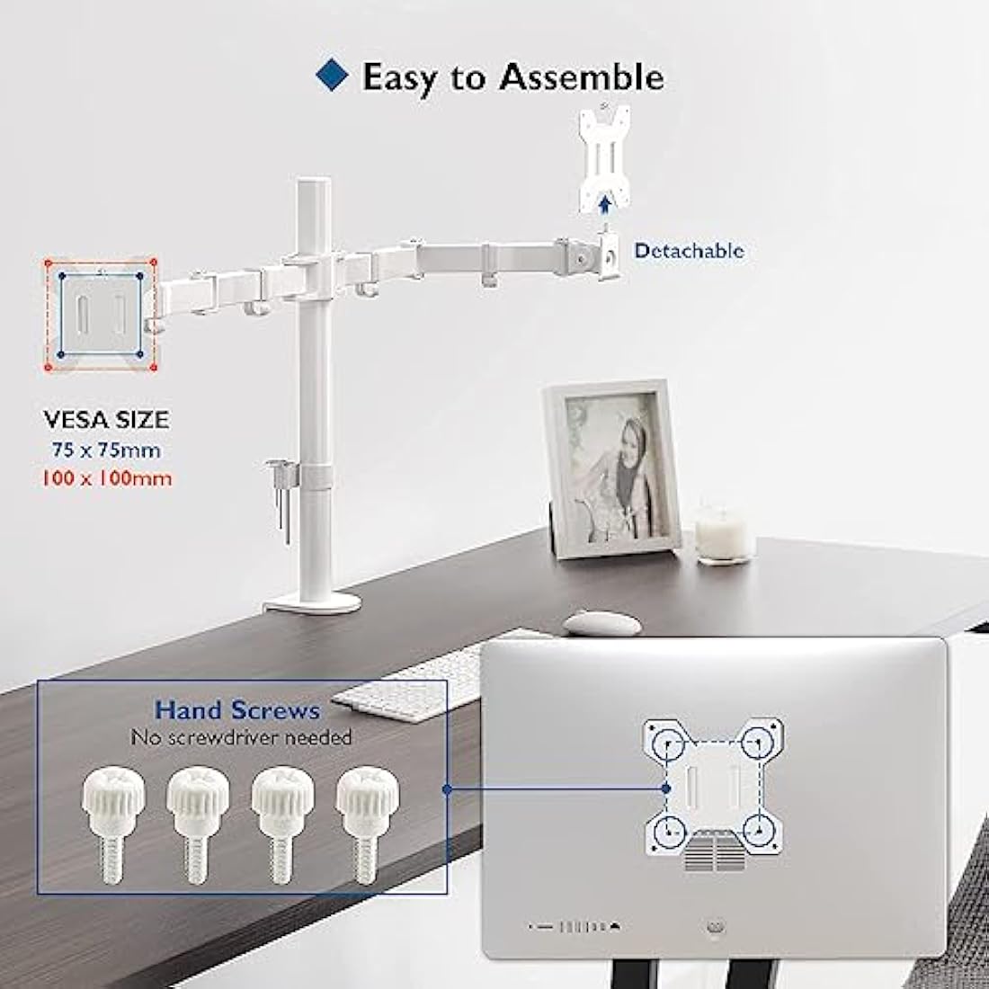 BONTEC Dual Monitor Stand – Ergonomic Height Adjustable Desk Mount, White
