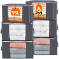 Lifewit 95L Clothes Storage Bags | 6 Pack Large Fabric Organizers, Grey