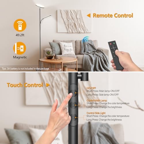 Jolof Store LED Torchiere Floor Lamp - Dimmable Uplighter, Carbon Black