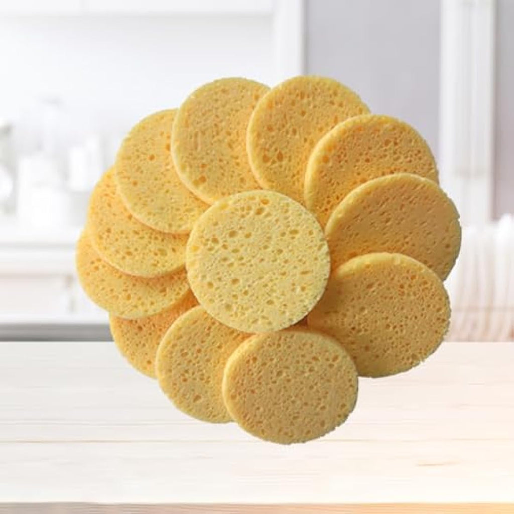 Healifty 50pcs Natural Wood Pulp Facial Sponges | Round Cellulose Beige