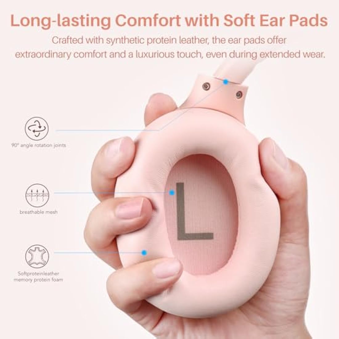 TOZO HT2 Hybrid Active Noise Cancelling Wireless Over Ear Headphones - Pink