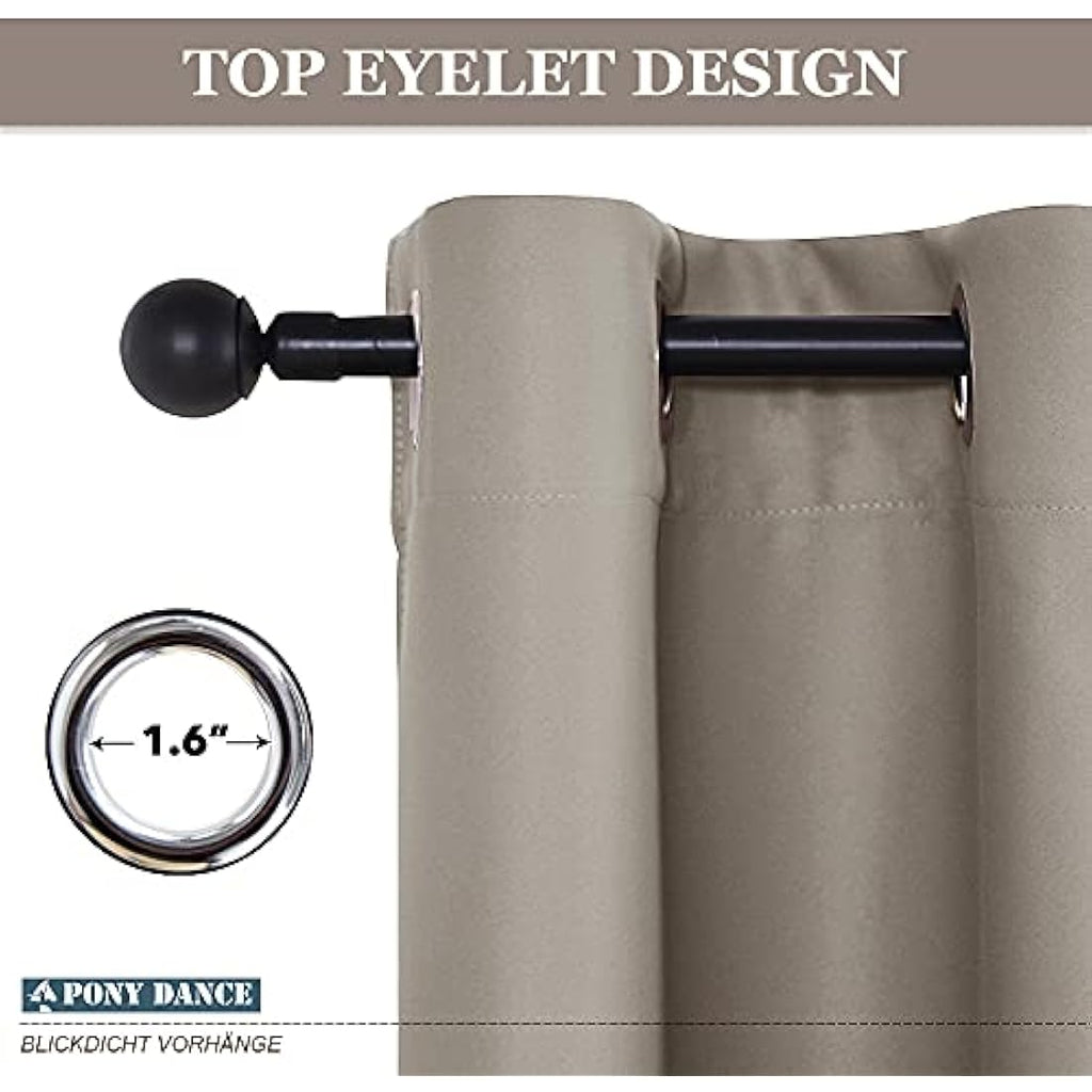 PONY DANCE Thermal Blackout Eyelet Curtains - 46x54 inch, Sand, 2 Panels