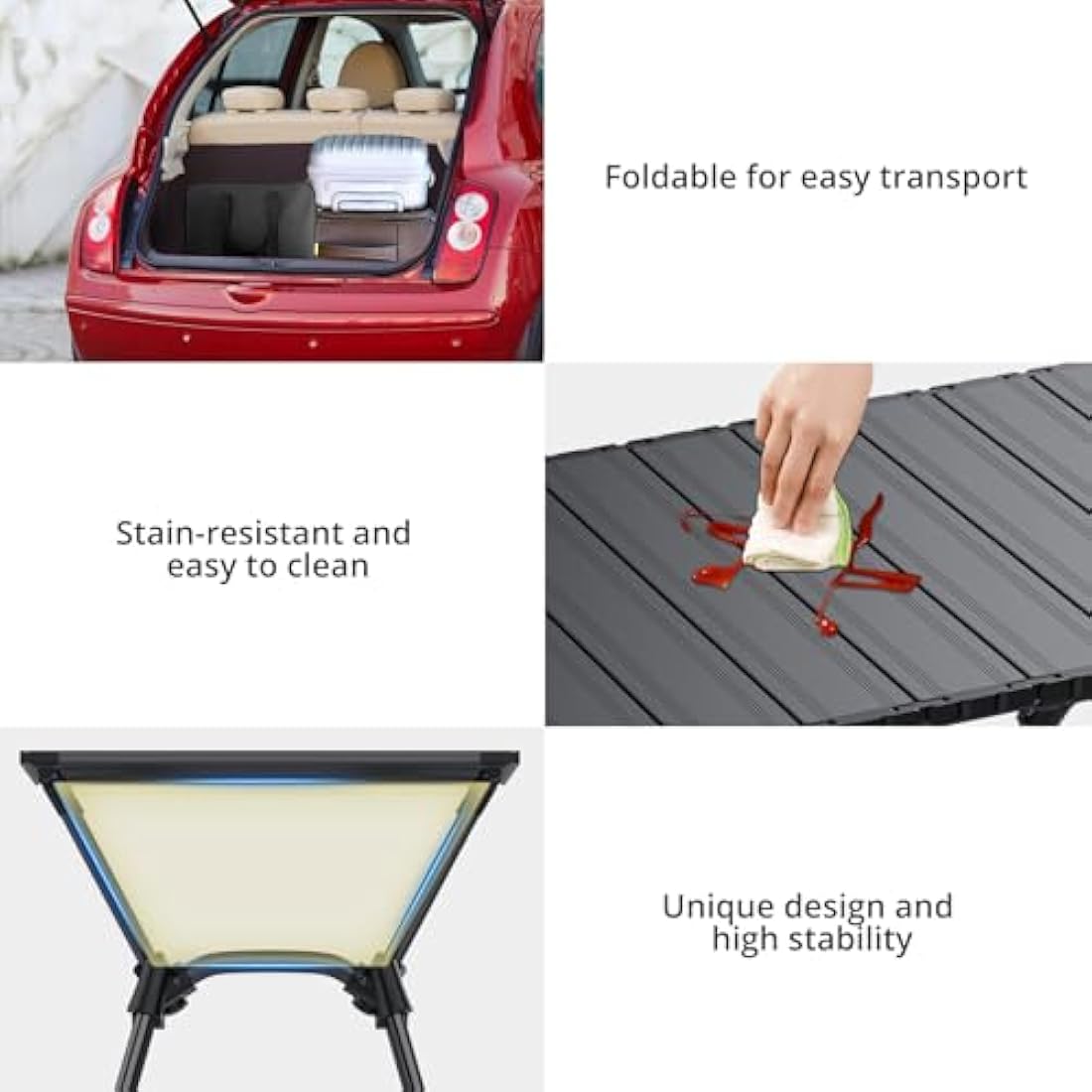 Anbte 3ft Folding Camping Table | 4 Adjustable Heights Aluminum Roll Up
