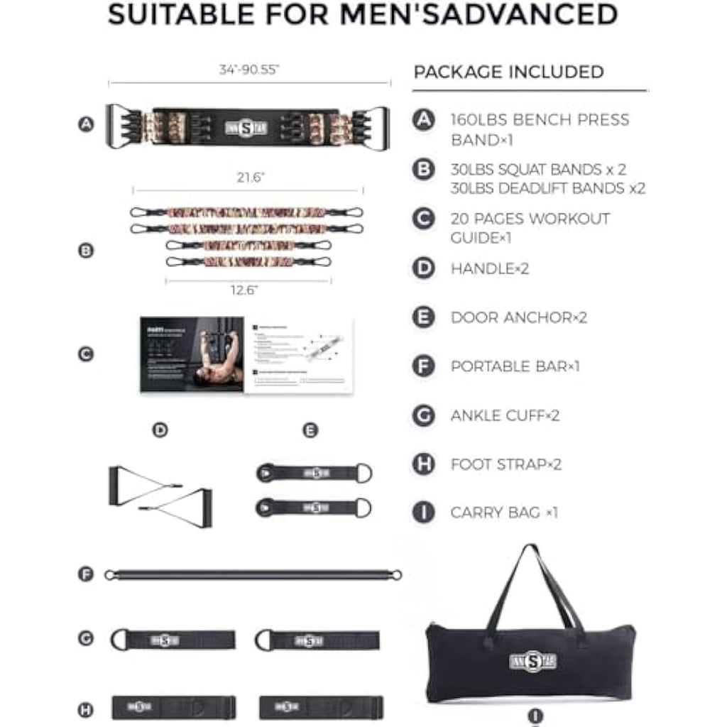 INNSTAR Portable Home Gym Set | Resistance Band Bench Press Kit
