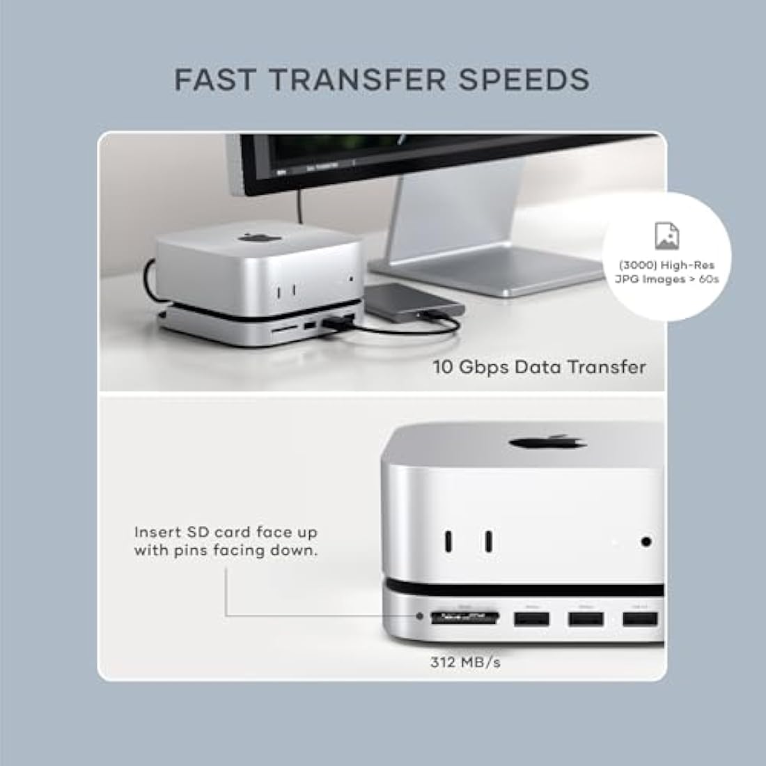 Satechi Mac Mini M4 Hub & Stand with NVMe SSD Enclosure - Silver