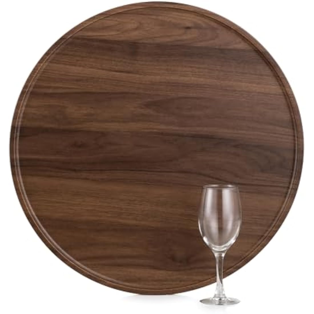 Hanobe Large Round Ottoman Serving Tray – 45cm Walnut Wood Coffee Table Tray