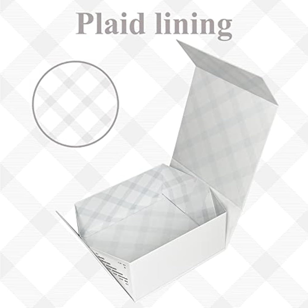 Tekhoho White Magnetic Gift Box – 22x22x10cm Premium Plaid Lining