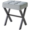 IBUYKE Square Linen Vanity Stool – Blue Gray Ottoman with X-Legs
