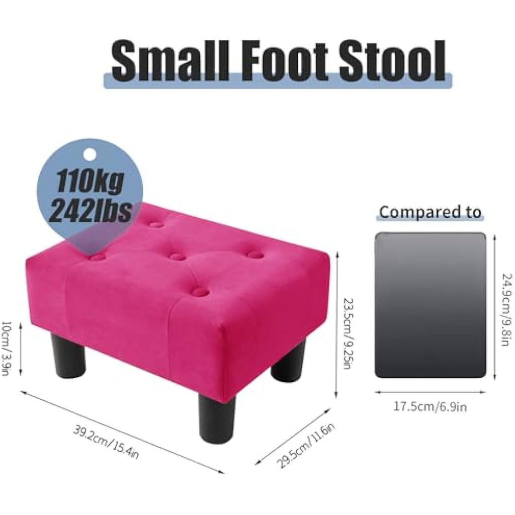 Velvet Footstool – Small Storage Ottoman for Living Room, Rose Red