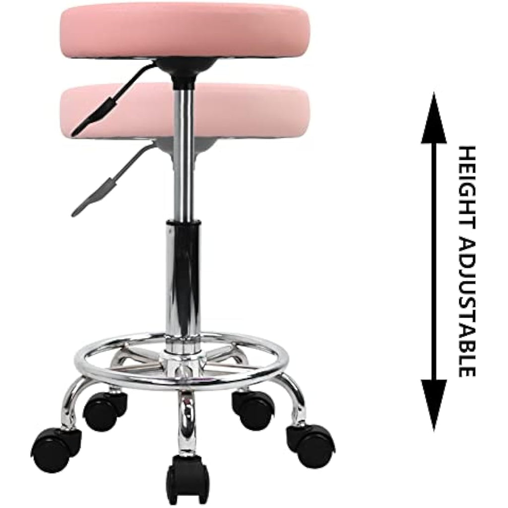 KKTONER Pink PU Leather Rolling Stool – Adjustable Swivel Salon Chair