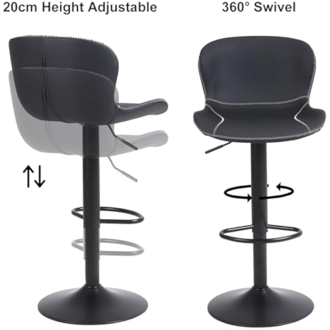 Jolof Store Swivel Bar Stools Set of 2 – Adjustable PU Leather Chairs