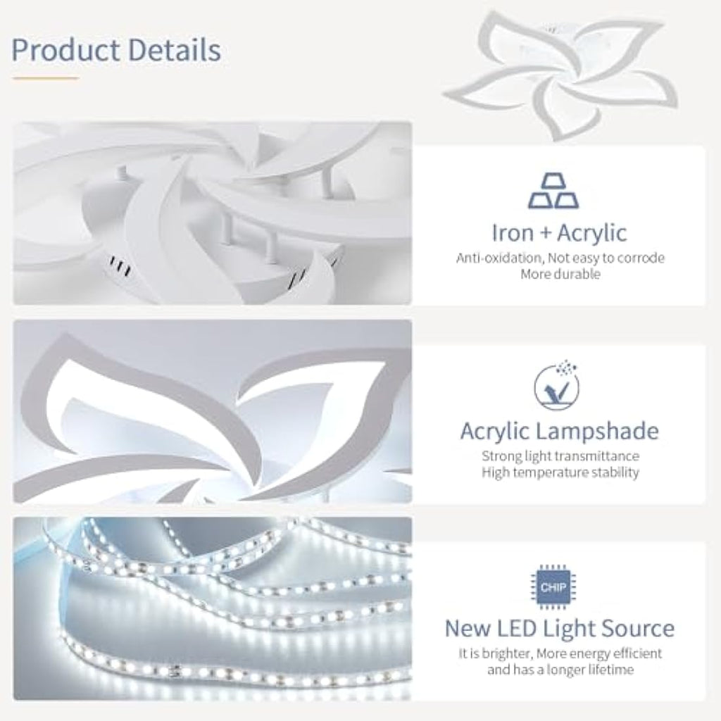 Riserva Modern Petal LED Ceiling Light | 60W Cool White Acrylic Lamp