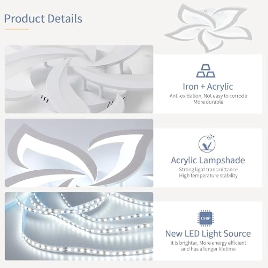 Riserva Modern Petal LED Ceiling Light | 60W Cool White Acrylic Lamp