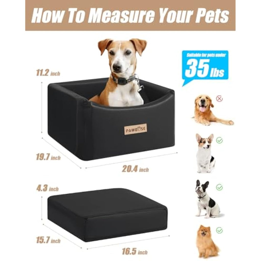PAWBOSE Dog Car Seat | Waterproof Leather Booster Bed for Dogs up to 35lbs