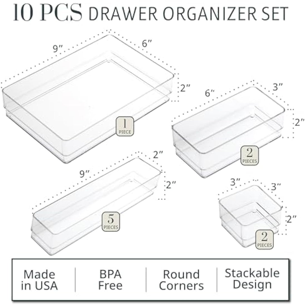 STORi SimpleSort 10-Piece Clear Stackable Drawer Organizer Set