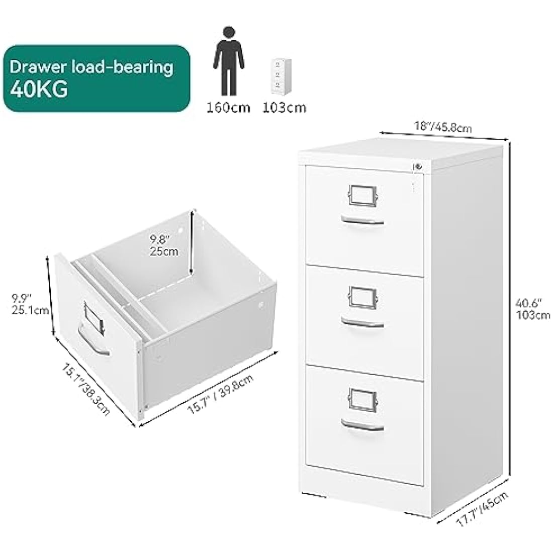 YITAHOME 3-Drawer Vertical File Cabinet | Lockable White Steel Storage