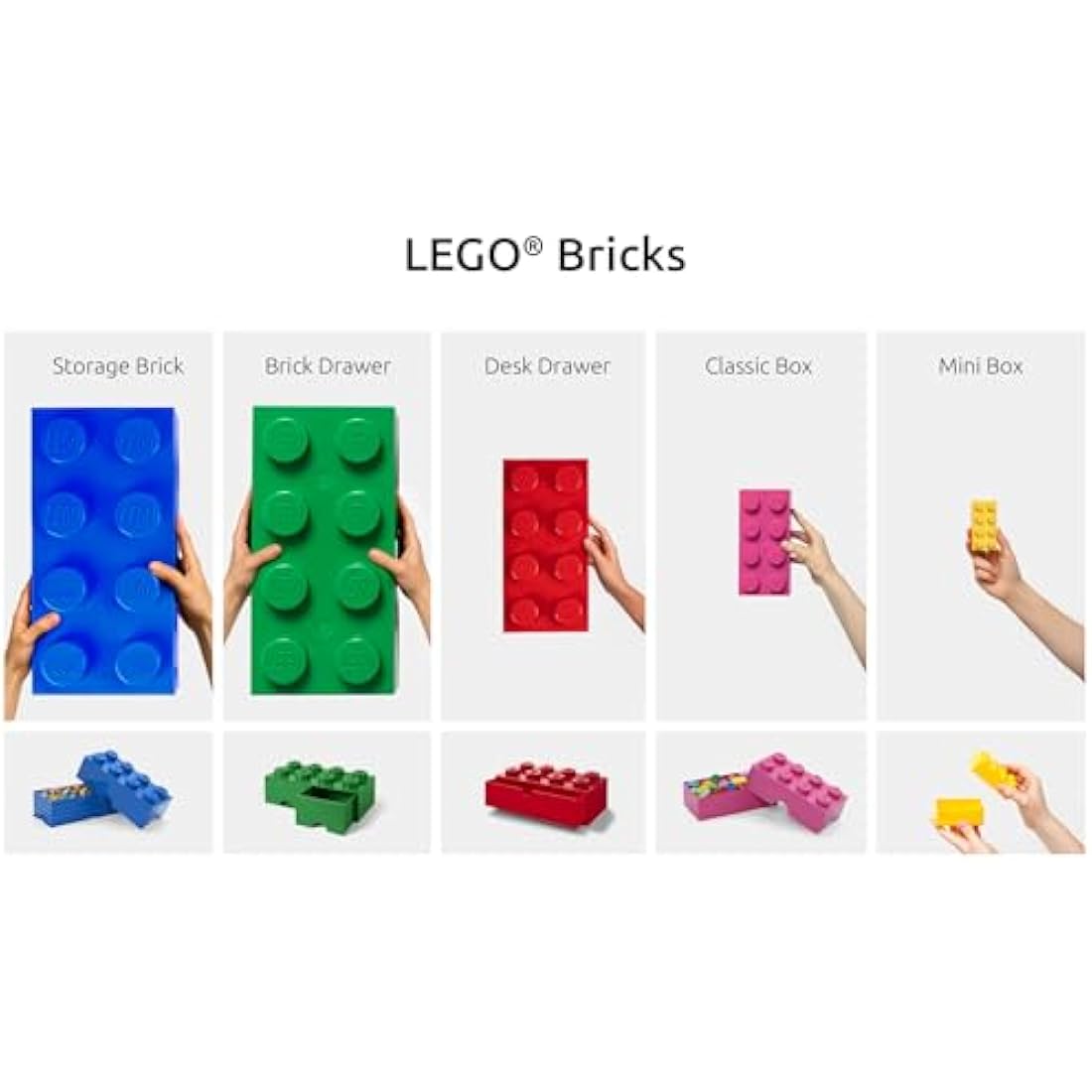 LEGO Storage Brick 8 Knobs - Stackable Plastic Toy Box, Black - 12.1L