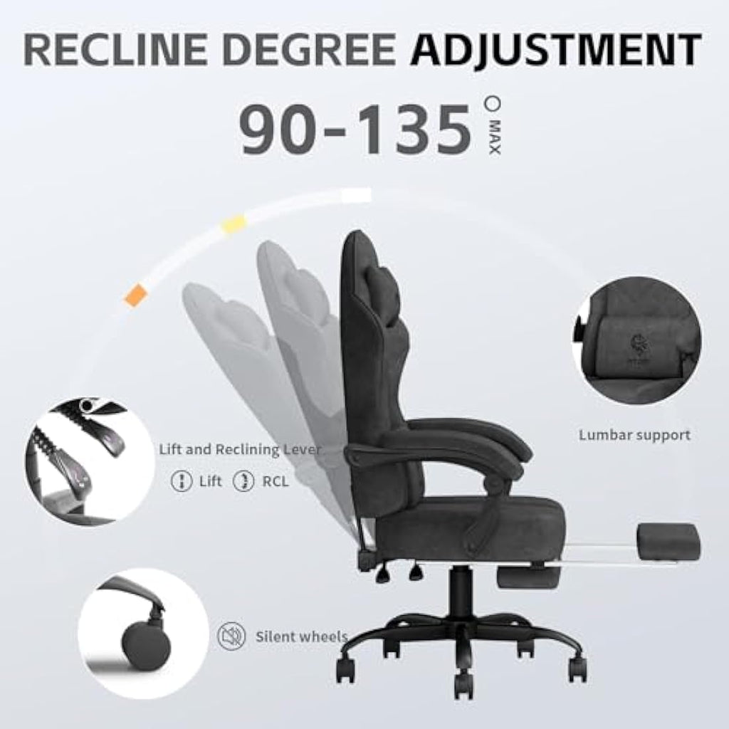 PZDO Ergonomic Gaming Chair with Footrest | Tech Fabric & Memory Foam
