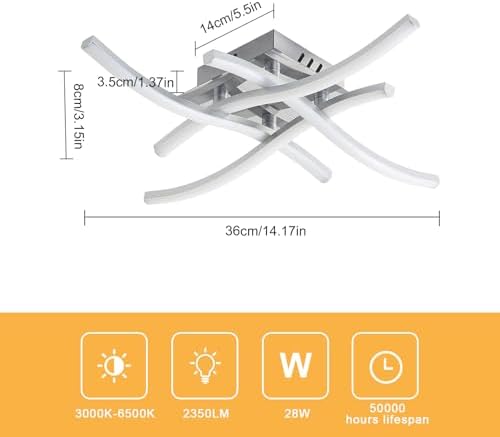Dorlink Modern LED Ceiling Light – Dimmable Curved Chandelier with Remote