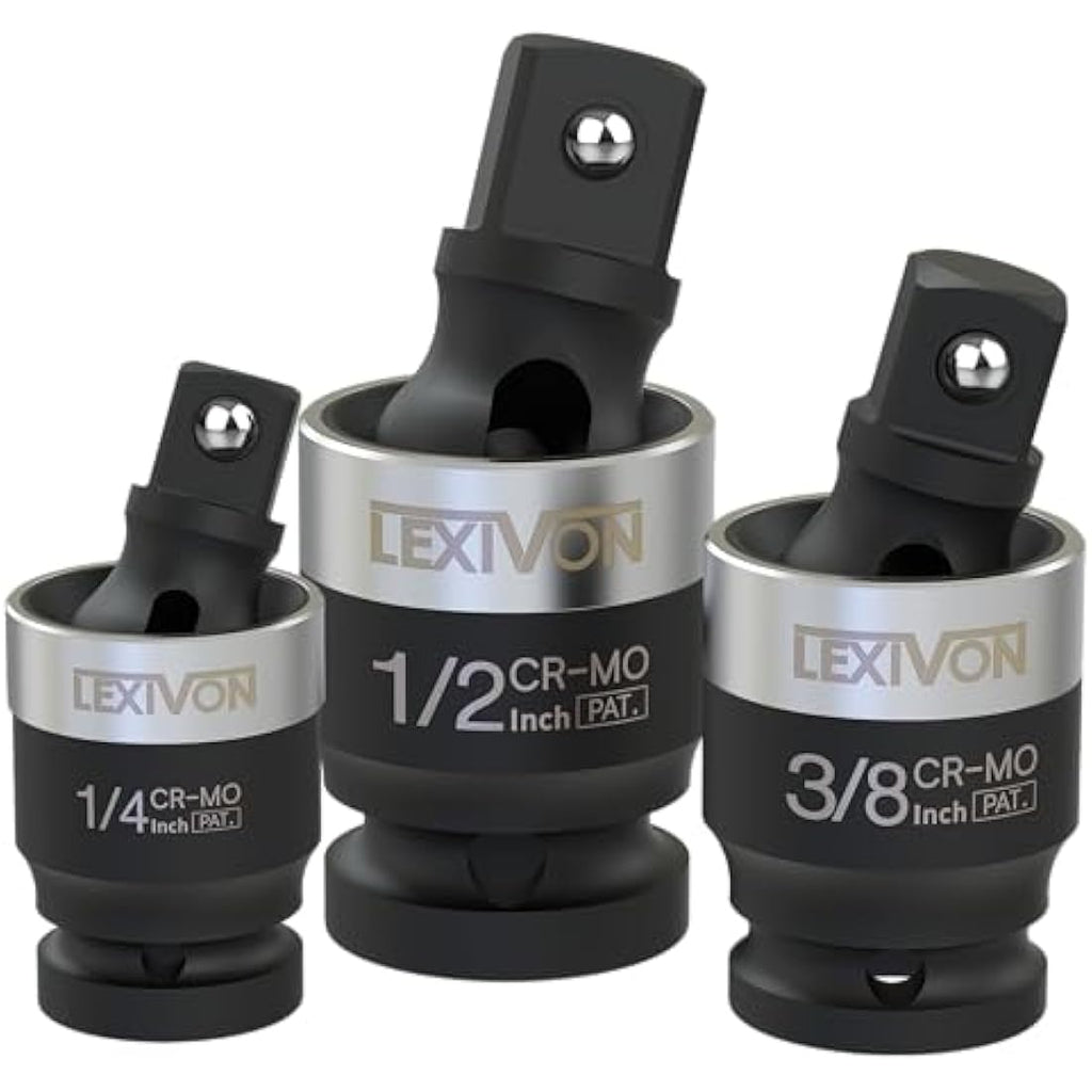 LEXIVON Slim Impact Universal Joint Set | 3-Piece Cr-Mo Steel Swivel Sockets