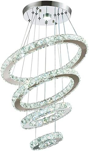 Modern Crystal Chandelier – 4-Ring LED Pendant Light Fixture