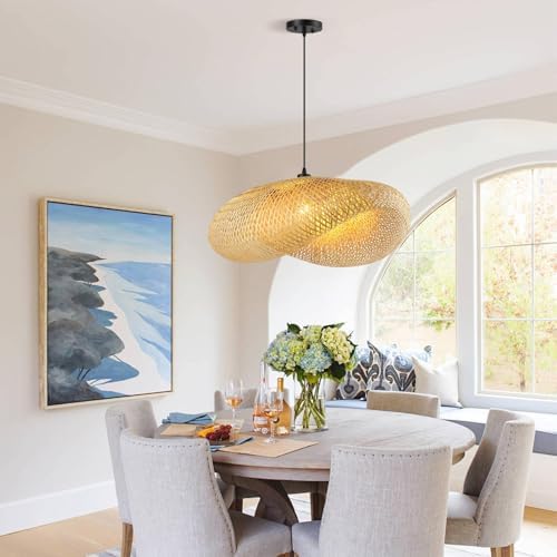 Jolof Store Handwoven Bamboo Straw Hat Pendant Light – 100cm Vintage Shade
