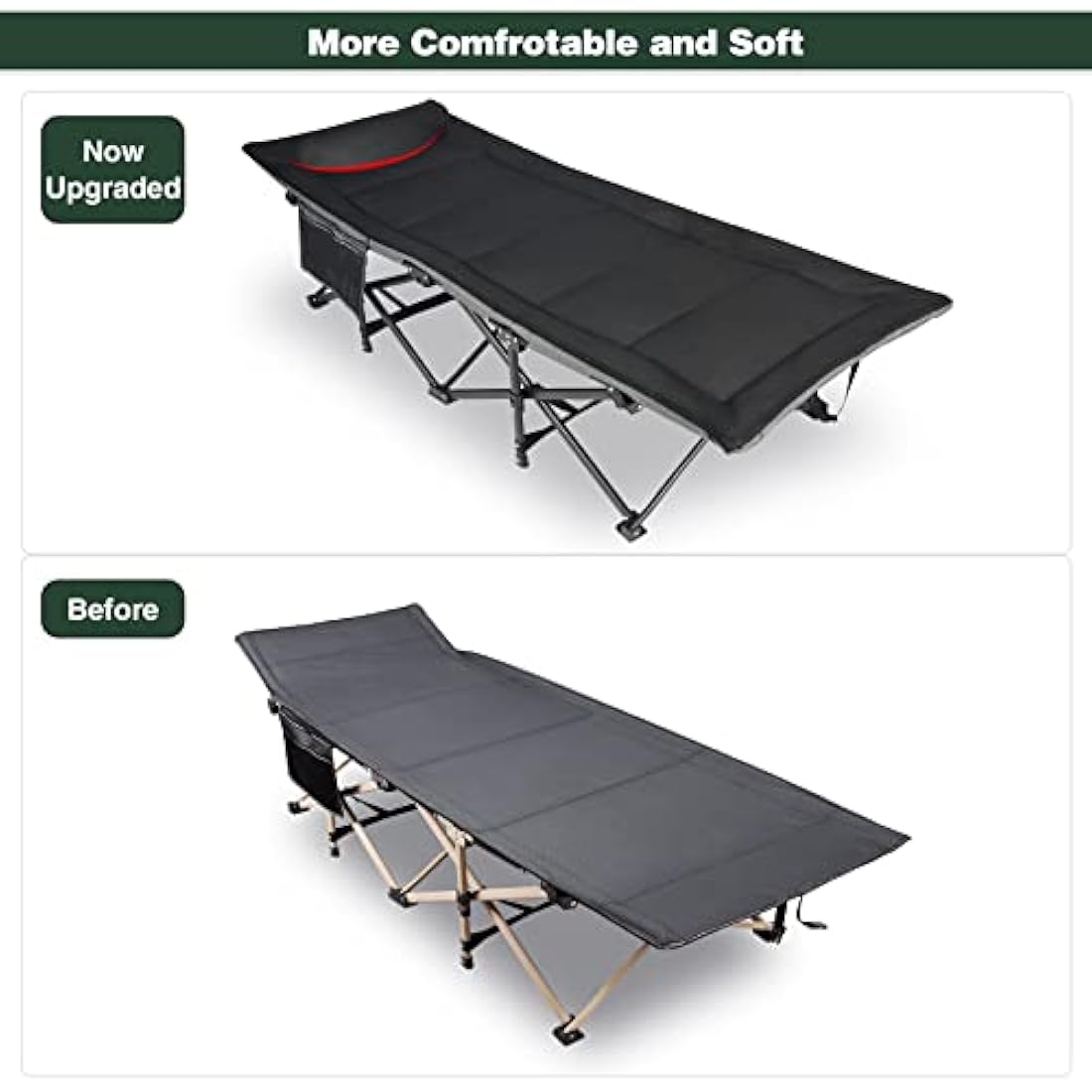 REDCAMP Heavy Duty Folding Camping Cot | Extra Wide Bed with Cushion