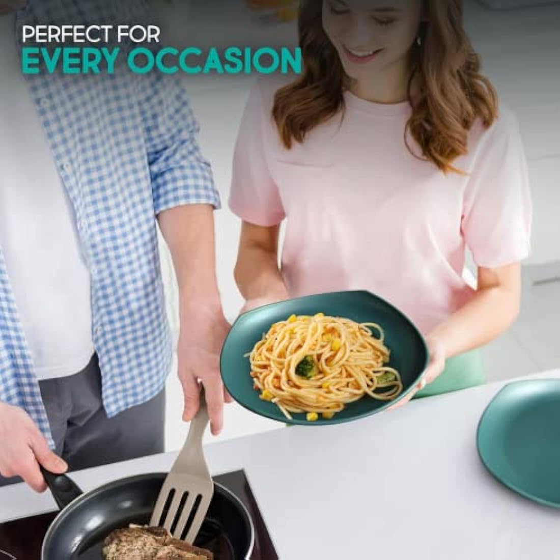 Greentainer 16pc Unbreakable Plastic Dinnerware Set – Microwave Safe Green